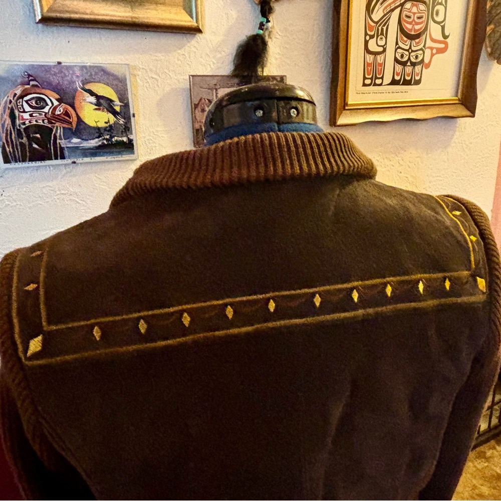 Bob Mackie Vintage Brown Leather Jacket with Gold Embroidery Size Small - Picture 12 of 12